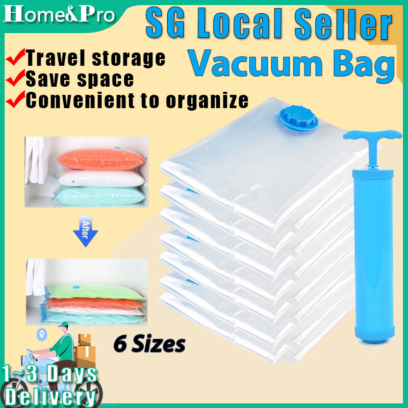 【SG Local Seller】Clothes Compression Seal Bag Reusable Vacuum Bag Dustproof Air Tight Space Storage Bags for Clothes Pillow Comforter