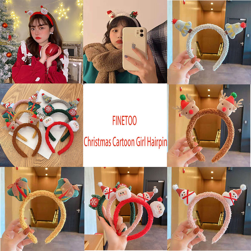 FINETOO Christmas Hairpin Wholesale Cartoon Cute Girl Heart Hair Accessories Santa Claus Snowman Deer Net Red Headband Hairpin(Ready Stock & Ship Today)