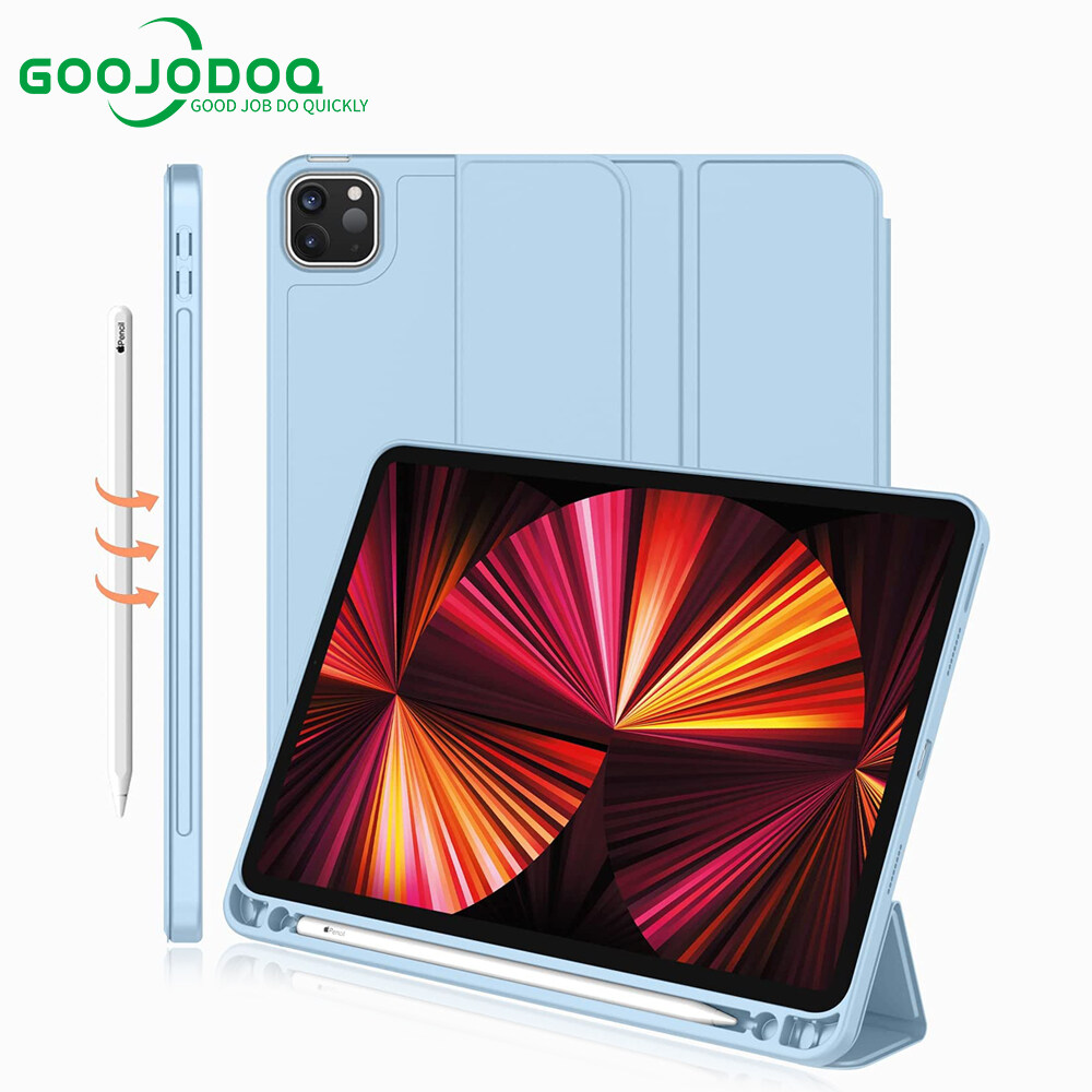 GOOJODOQ iPad Case For iPad Pro 2021 Case 11 Inch 12 9 Case iPad Air 4 With Pen Holder Slot (No Pen) Silicone Protective Case Cover Wake Up