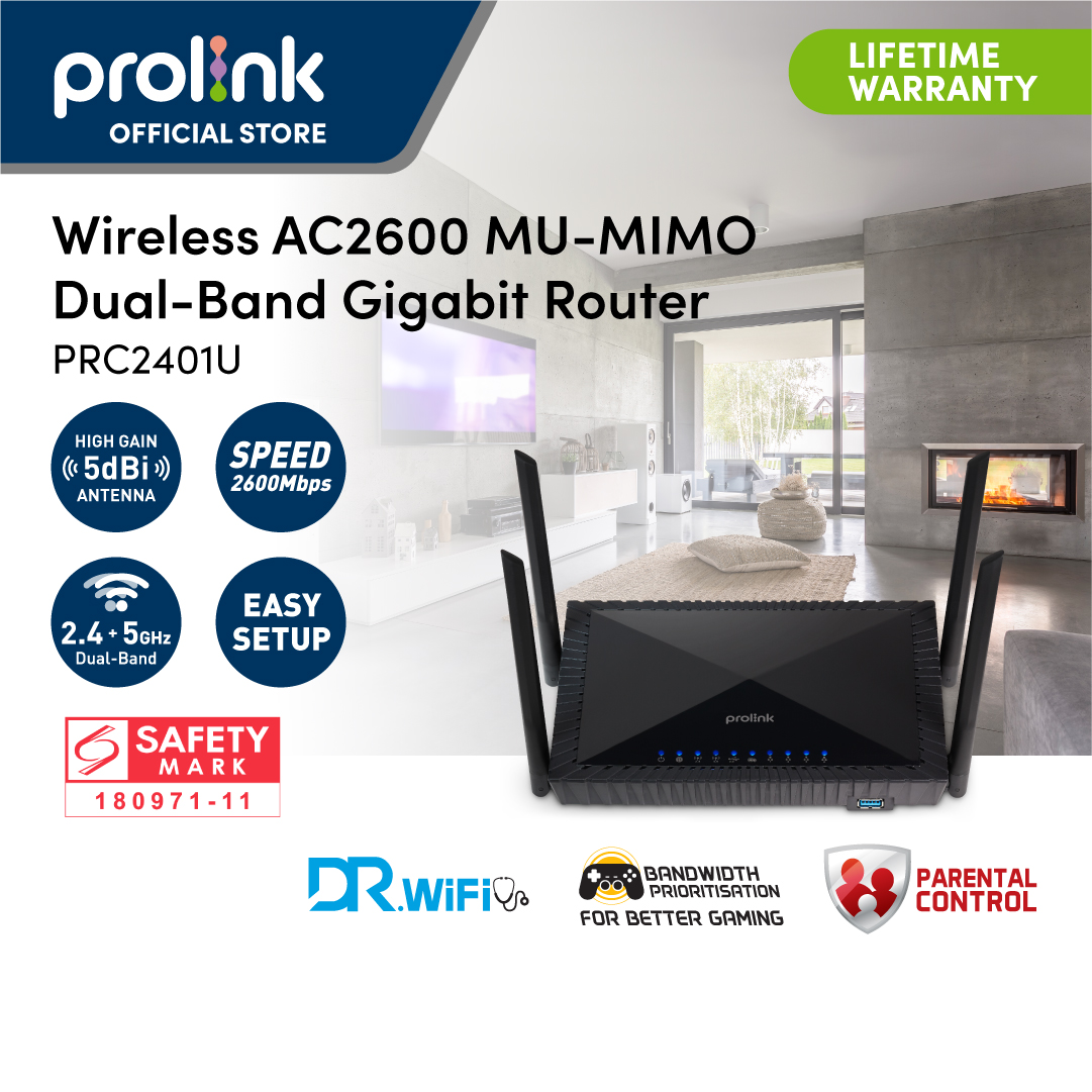 [Voted Best Router/ Wifi Speed booster] Prolink PRC2401U Wireless AC2600  MU-MIMO Dual-Band Gigabit Router / Access Point/ Repeater/ Range Extender [HIGH GAIN ANTENNA RECEIVER SENSITIVITY