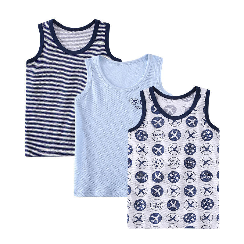 3 Pieces/Lot Summer Children Boys Cotton Fashion Mesh Hollow Out Thin Vests Tank Top Tees