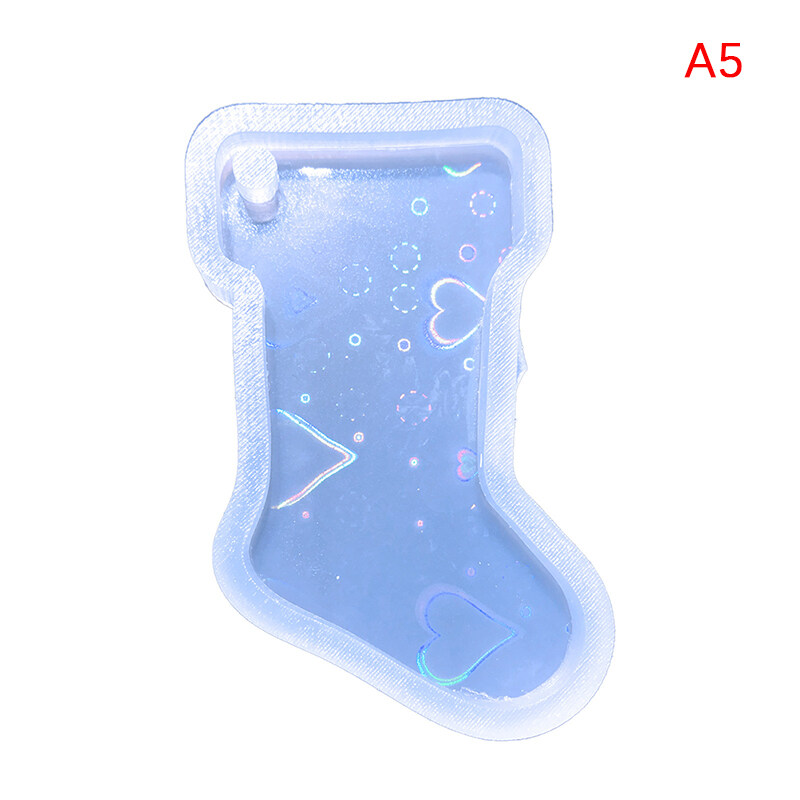 NEW ARRIVAL Holographic Christmas Silicone Mold DIY Christmas Keychain Silicone Epoxy Mold Socks Ornament Hanging Tag Keychain Pendant for Christmas