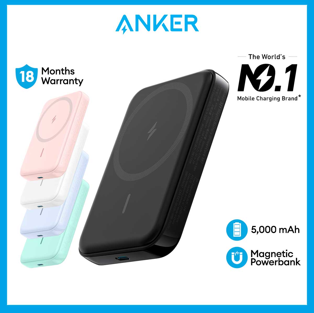 Anker Powerbank 321 MagGo Battery Powerbank 5000mAh Magsafe Magnetic Wireless Portable Charger Power Bank iPhone Charger For iPhone 15/14/13/12 (A1616)