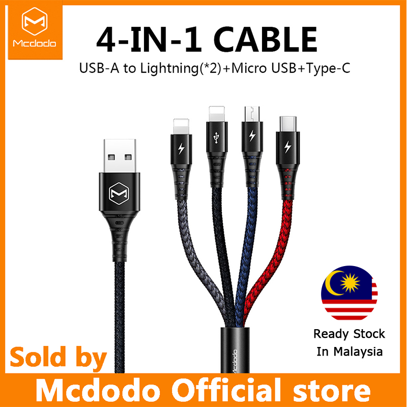 Mcdodo 4 in 1 USB Cable for Micro USB Type C Charger Cable for iPhone Xs Max XR X 8 7Huawei 3 in 1 USB C Fast Data Charging Cord