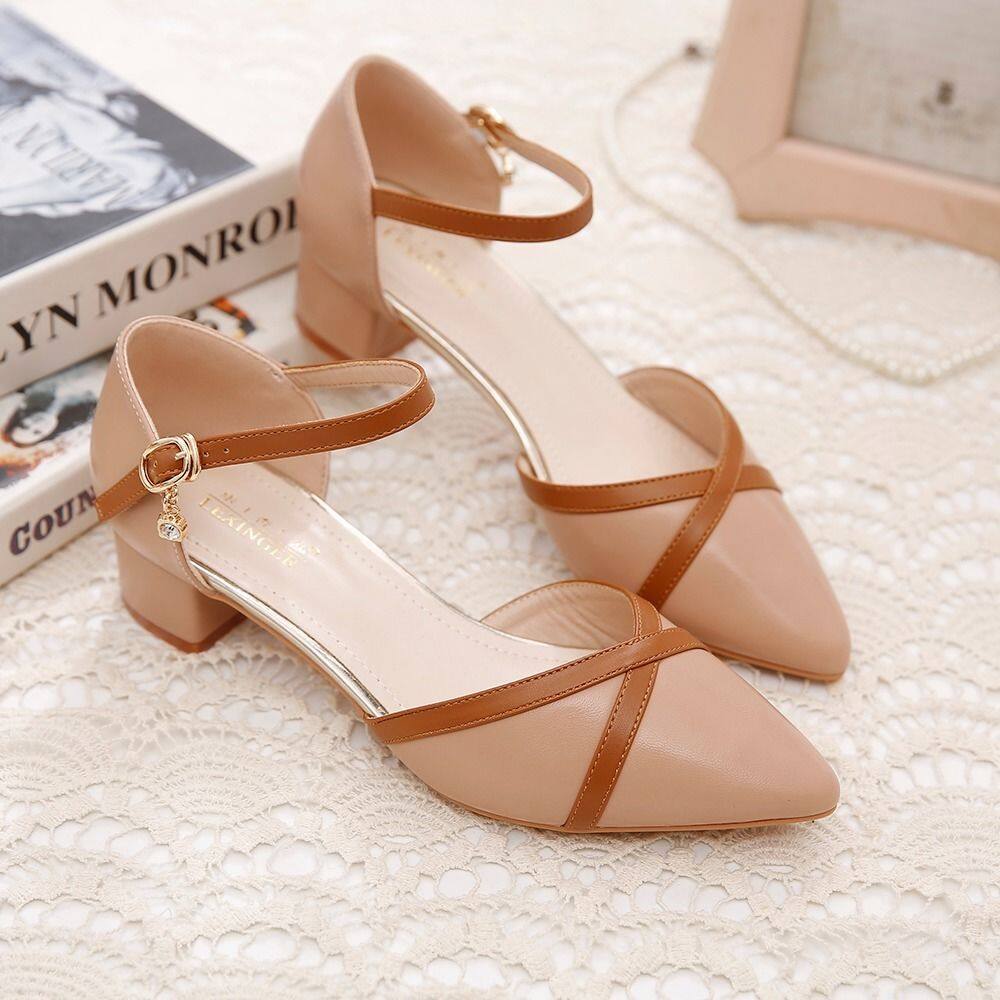2020 New Summer Straight-Line Buckle Chunky Heel All-match Color Matching Shoes