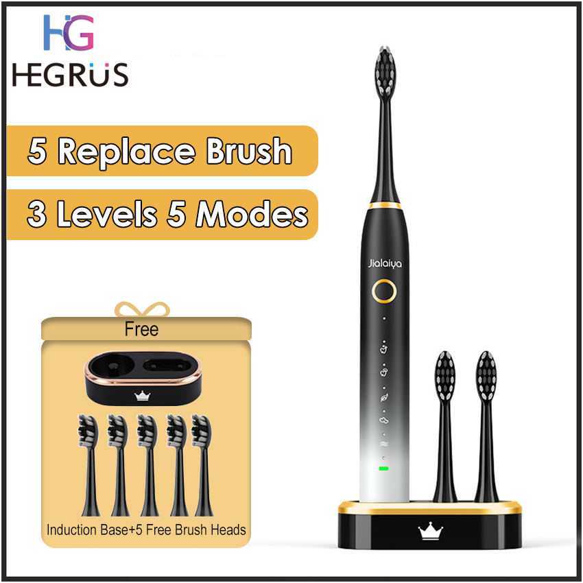 HEGRUS Electric Toothbrushes Sonic Electric Toothbrush IPX8 Waterproof USB Rechargeable Toothbrush Electric Toothbrush Tartar Remover Portable Sonic Remover Personal Household Dental Care with 5 Repla