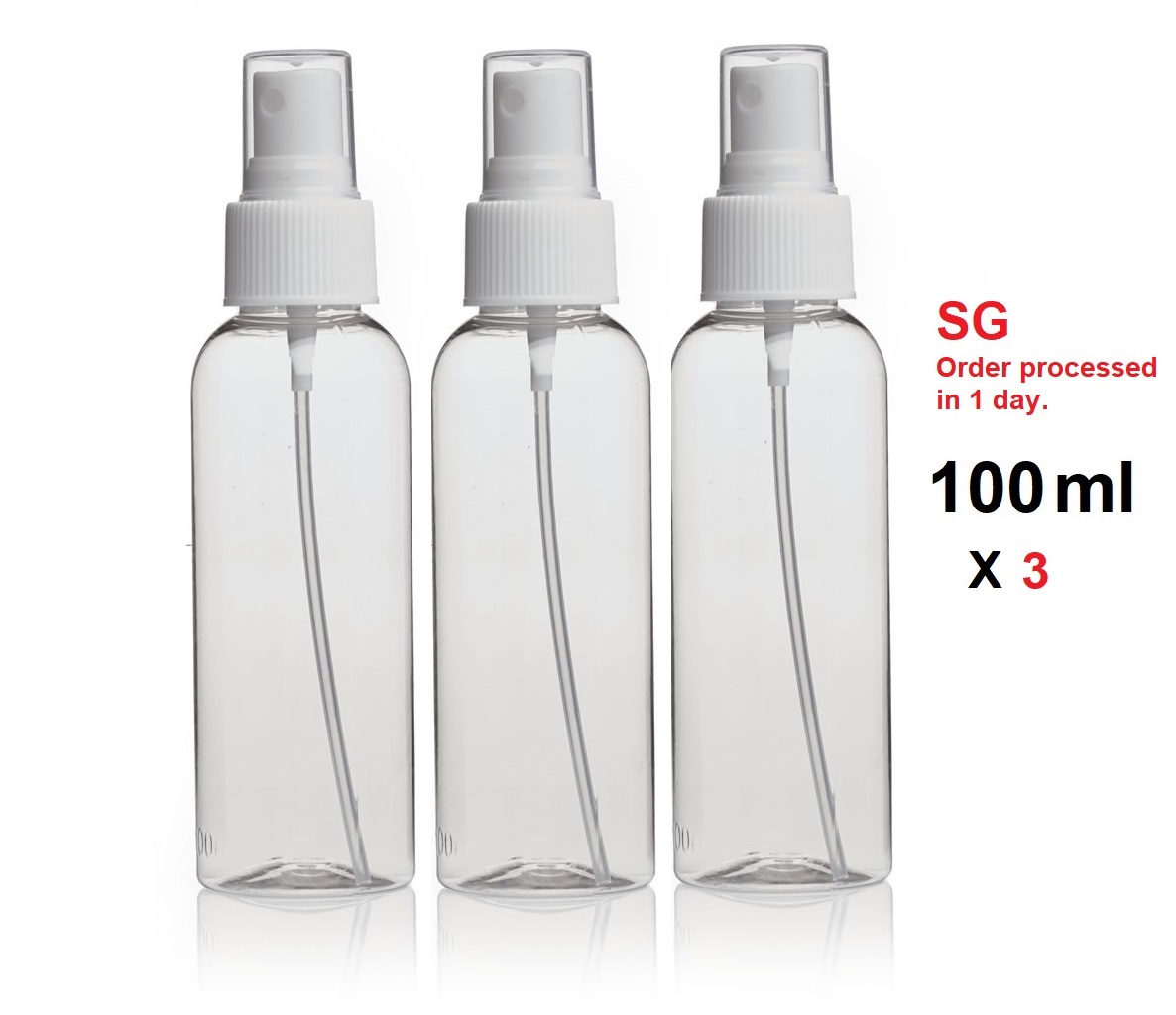 Clear Plastic Fine Mist Spray Bottle Travel Size 100ml x 3