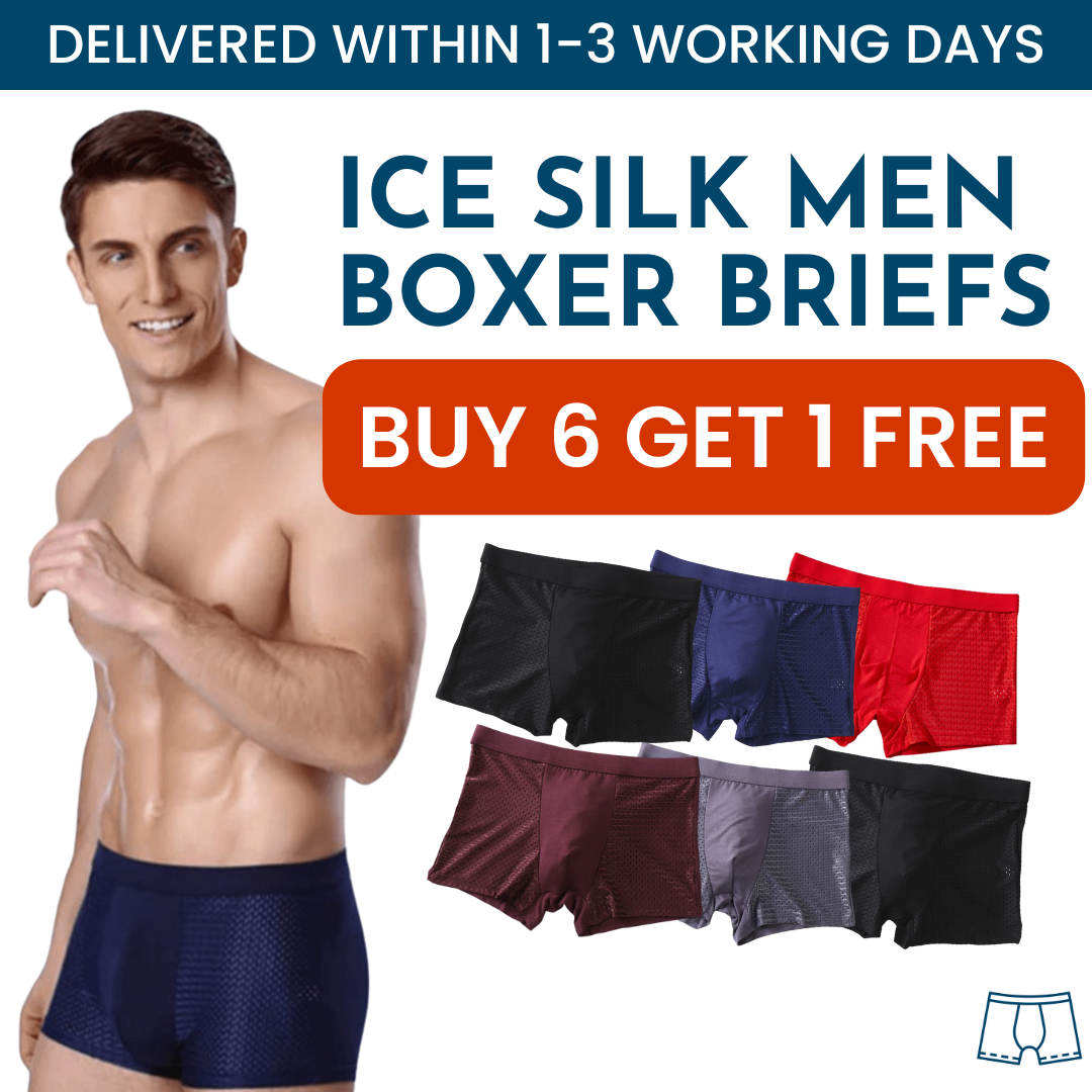 [Buy 6 Free 1] Ice Silk Men Boxer Briefs | Premium Underwear Cooling Bamboo Spandex Men Under Garment Breathable Trunk Shorts | Mens Soft Sexy Brethable Plain Airy Boxer Briefs For Man Boys Plus Size 
