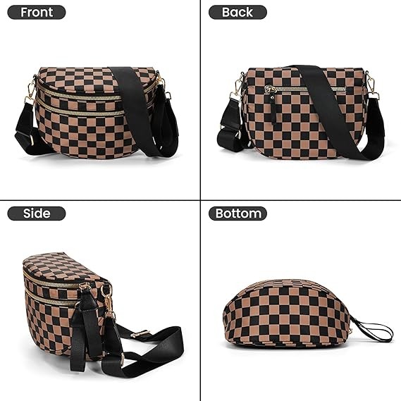 Plaid waist bag, women's crossbody bag, nylon crossbody bag, large waist bag, checkered wallet, oversized casual belt