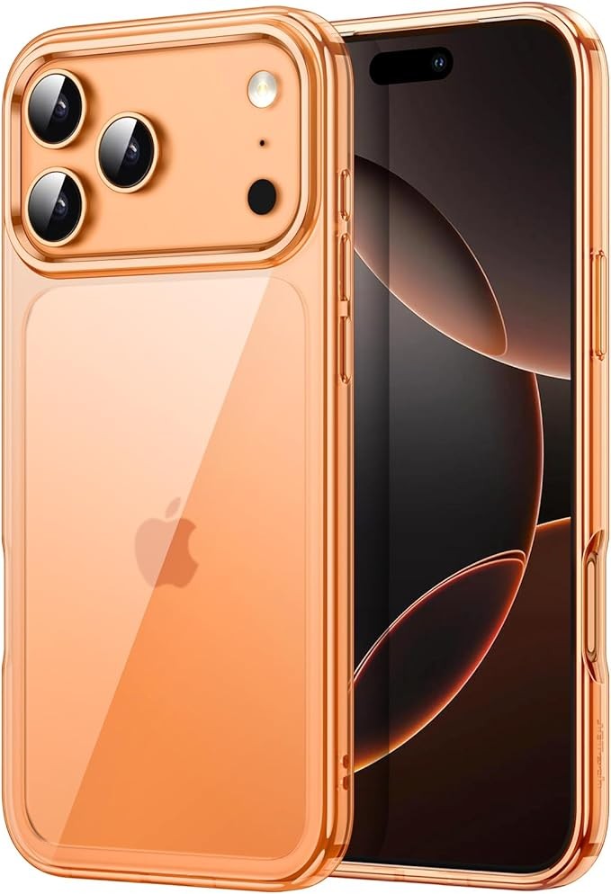 JETech Phone Case for iPhone New Pro Max 6.9 Inch, Non-Yellowing Shockproof Phone Bumper Cover, Scratch-Resistant Transparent Back (Orange)